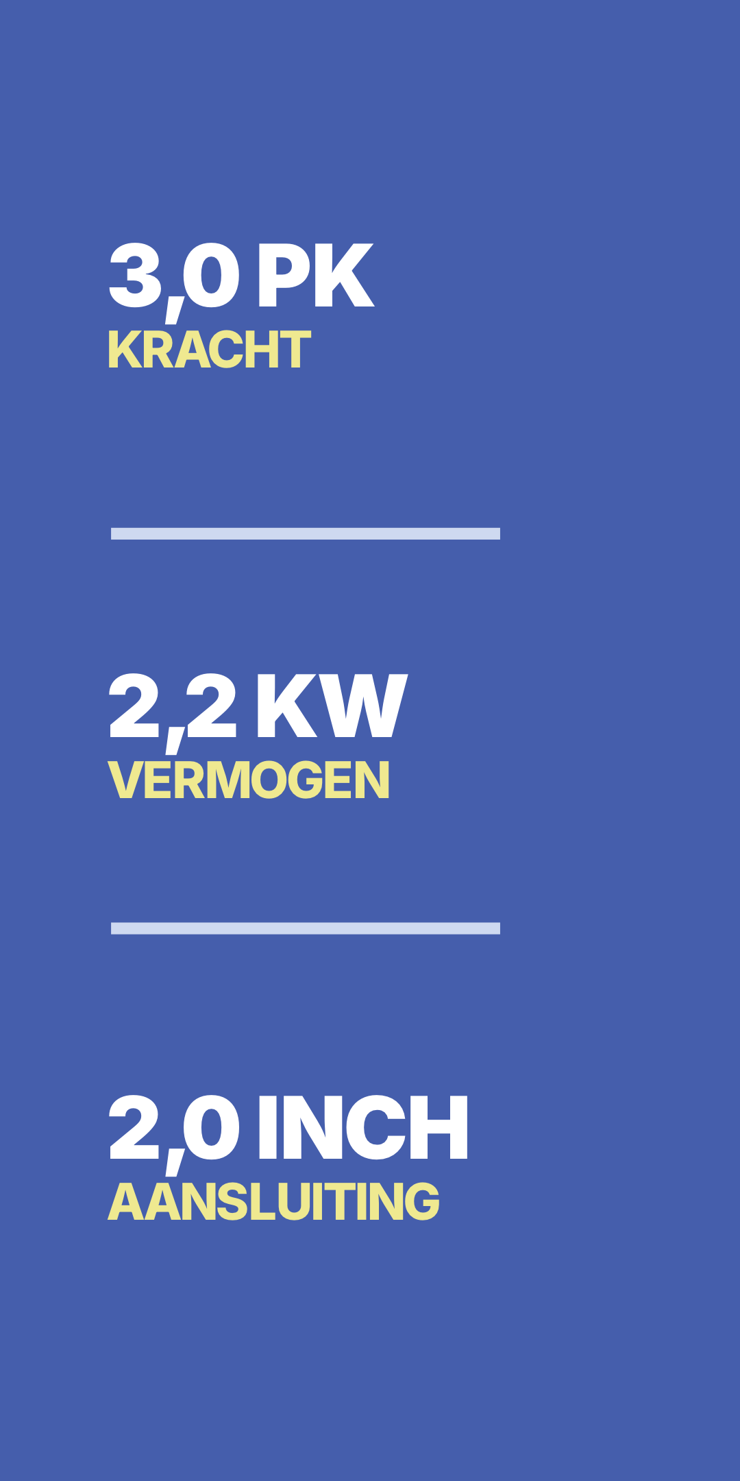 3 PK met 2,2 KW vermogen en een 2 inch aansluiting