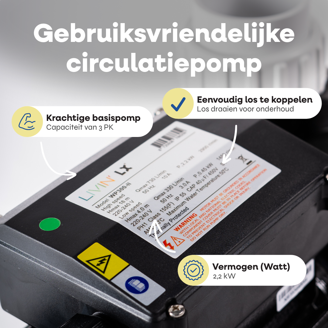 Bovenaanzicht van de LX WP300 circulatiepomp met 2,2 kW vermogen en 230V aansluiting