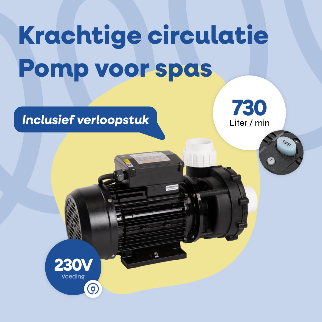 Detailweergave van de LX WP300 spa pomp met specificatielabel en thermische beveiliging